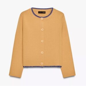 Zara contrast embroidery knit cardigan, camel